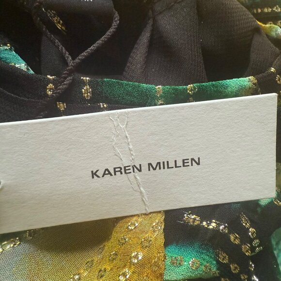 Karen Millen Size 10 NEW Green Metallic Iridescent Long Sleeve Column Midi Dress - Picture 11 of 16